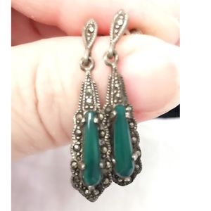 Vintage SS 925 Marcasite Dangle Drop Earrings